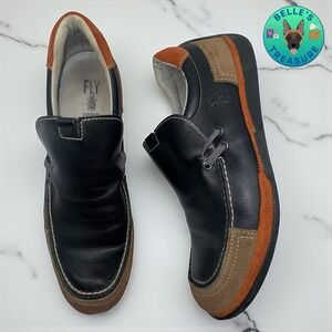 Fly London Shoes Mens 42 Eu 9 Us Loafer Black Leather Boat Shoe Casual Slip‎ On
